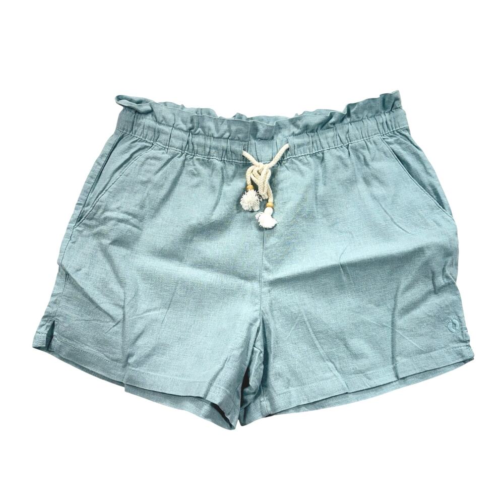 Hang Ten Women's Linen Blend Shorts Blue Size Medium Paperbag Waist Boho Coastal